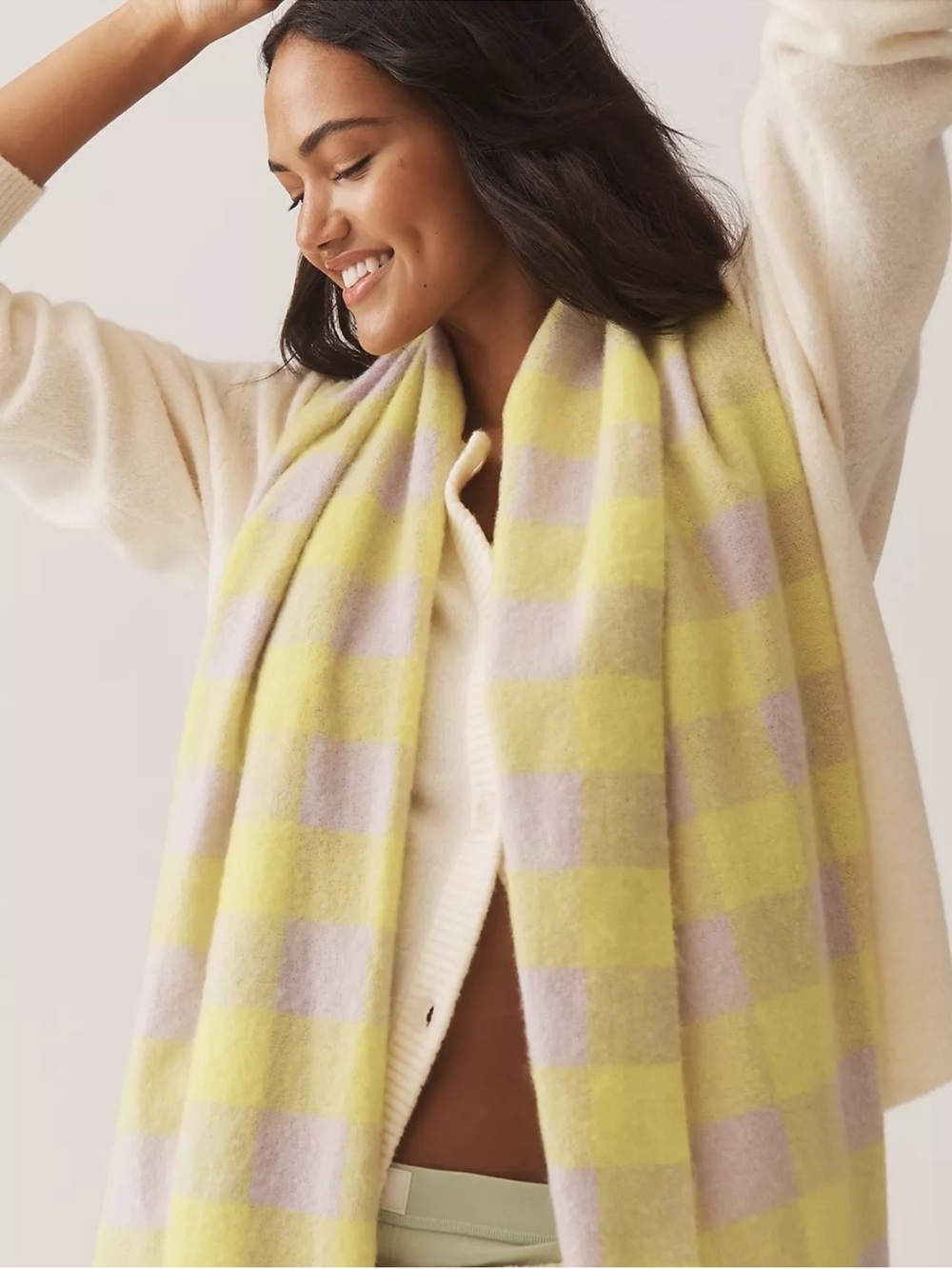 Maeve Brushed Gingham Scarf Neon Yellow Colorful Super Soft Cottagecore